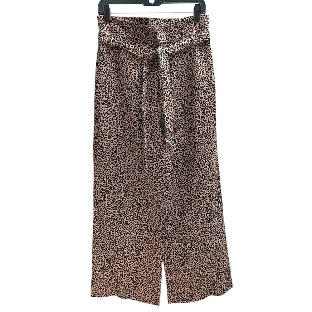 Reformation Women's Size 6 Belted 27" Ins Wide Leg Linen Animal Print Pants